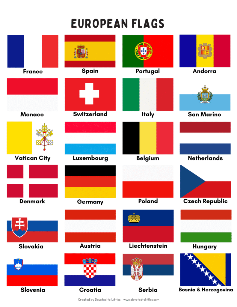 Flags page in European Countries Workbook