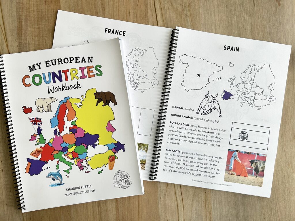 my european countries workbook cover and first few pages