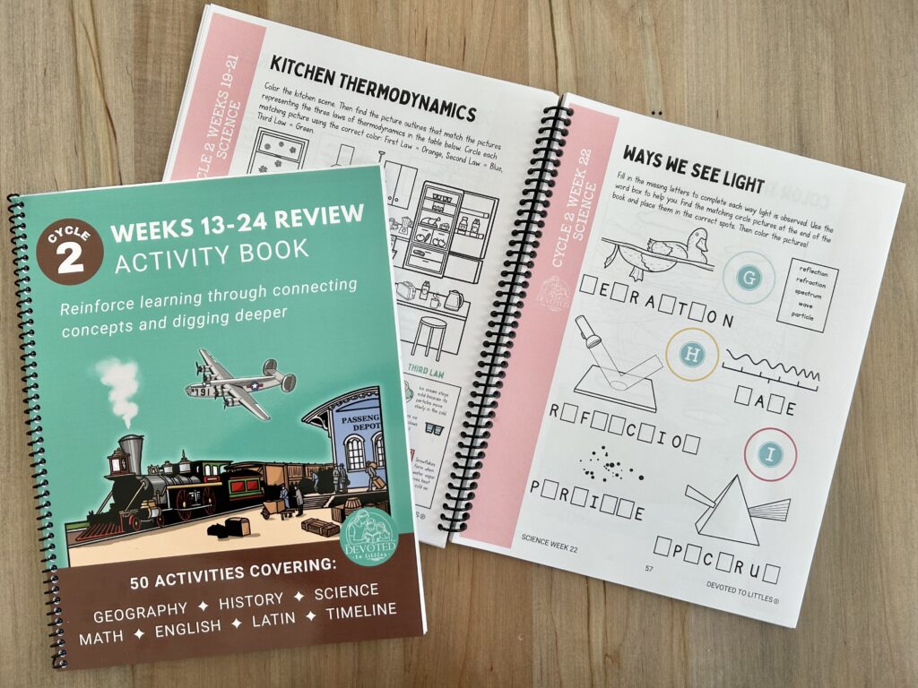 cycle 2 weeks 13-24 review activity book opened on table