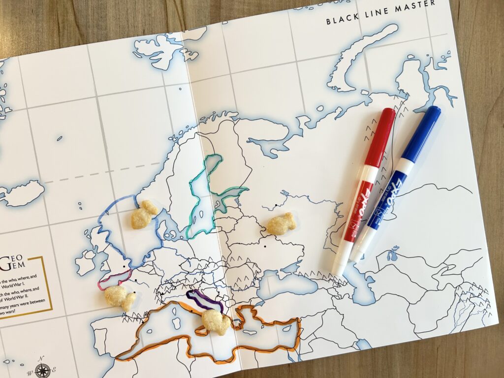european seas outlined on dry erase map