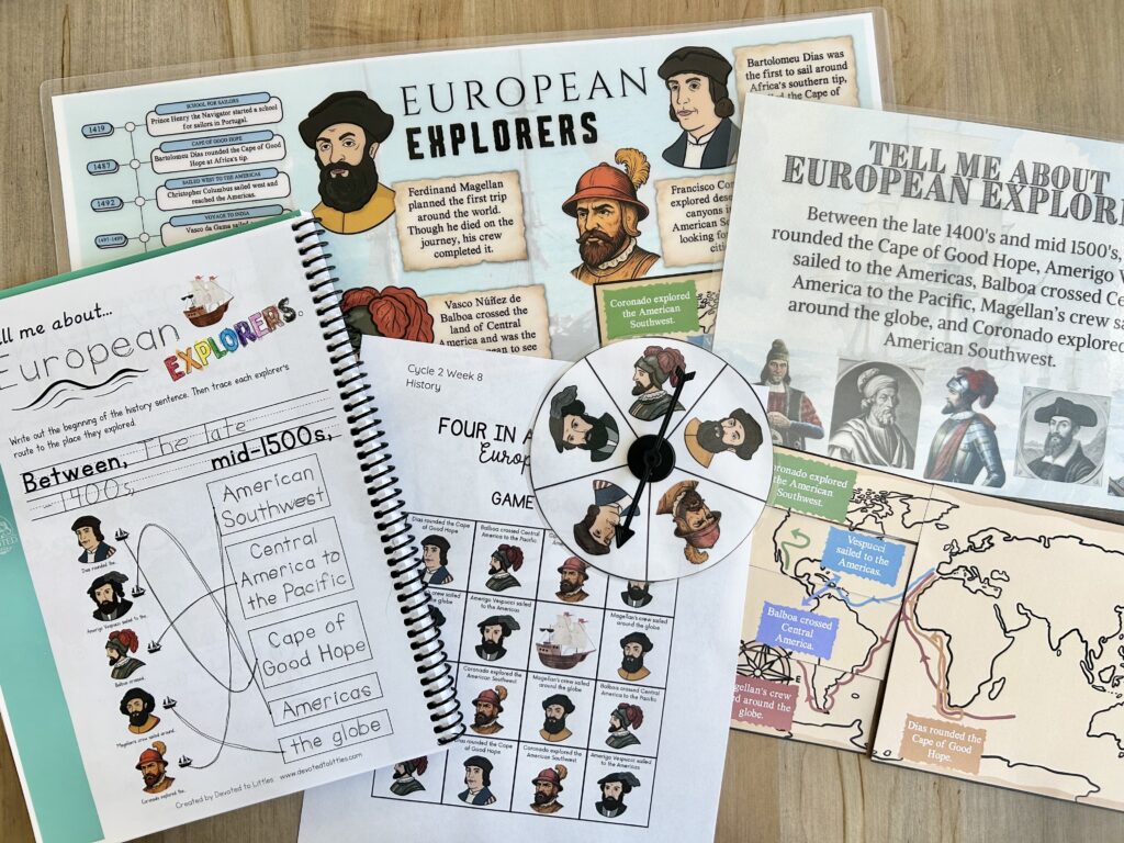 Cycle 2 Week 8 history activities on table