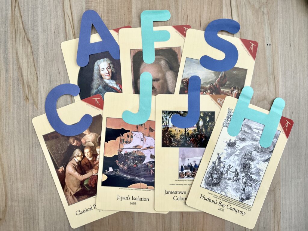 cycle 2 week 15 timeline cards with large letters