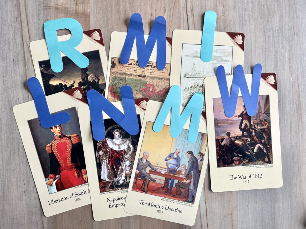 week 17 timeline cards with large letters