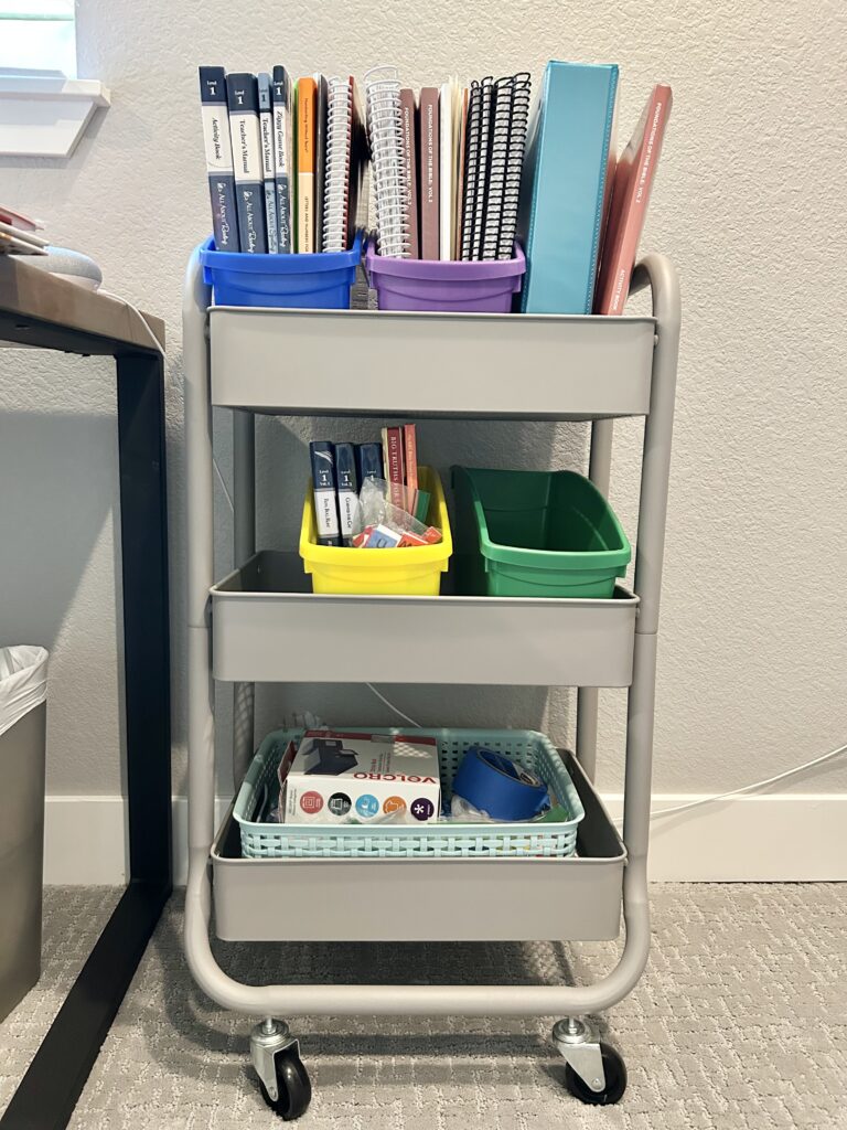cart with homeschool supplies