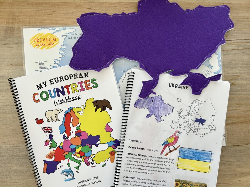 european countries notebook page opened on table