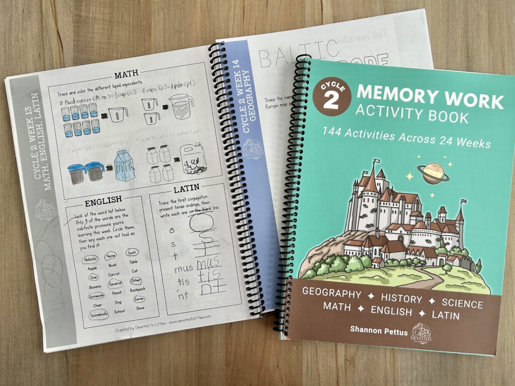 week 13 english, latin, and math activity page on table