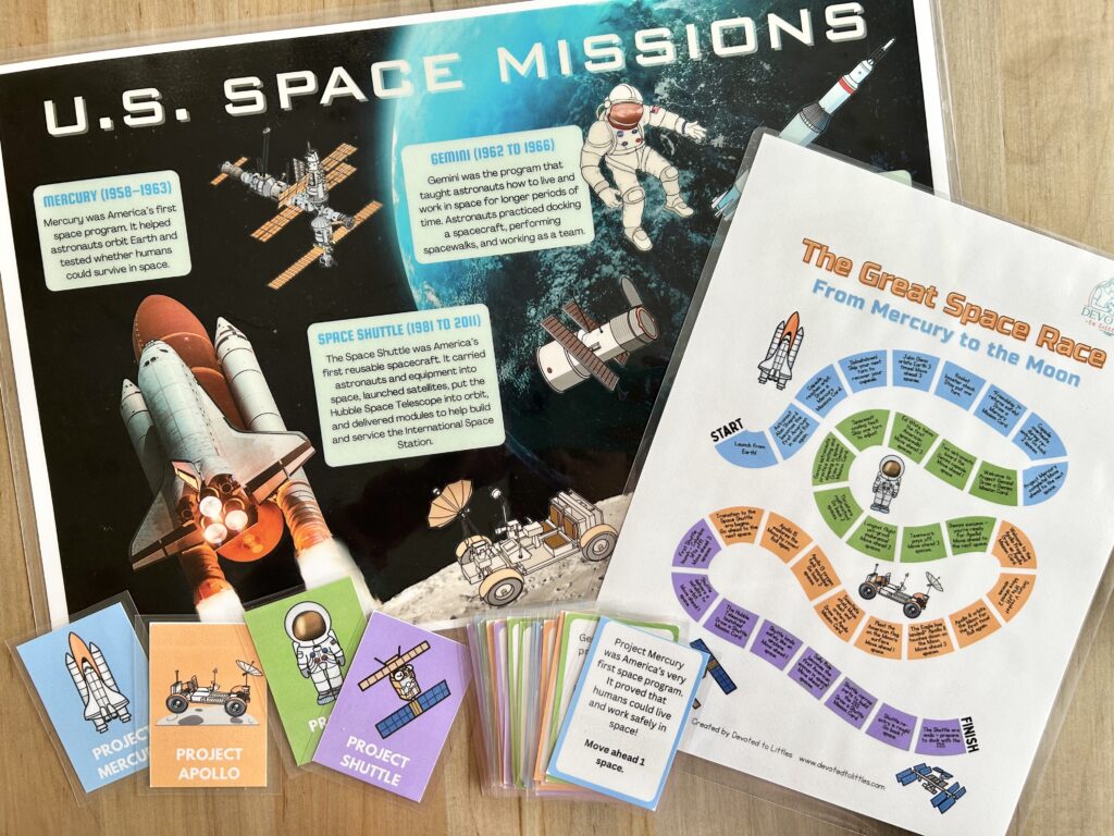 the great space race game on table with placemat