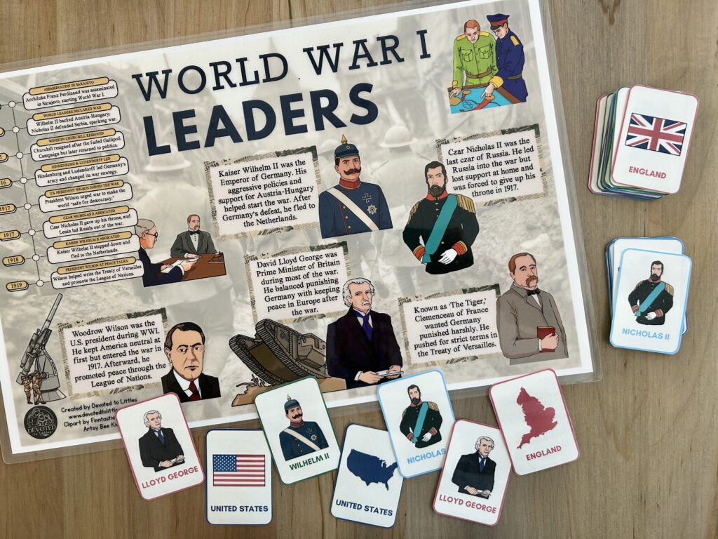 world war I leaders memory card game