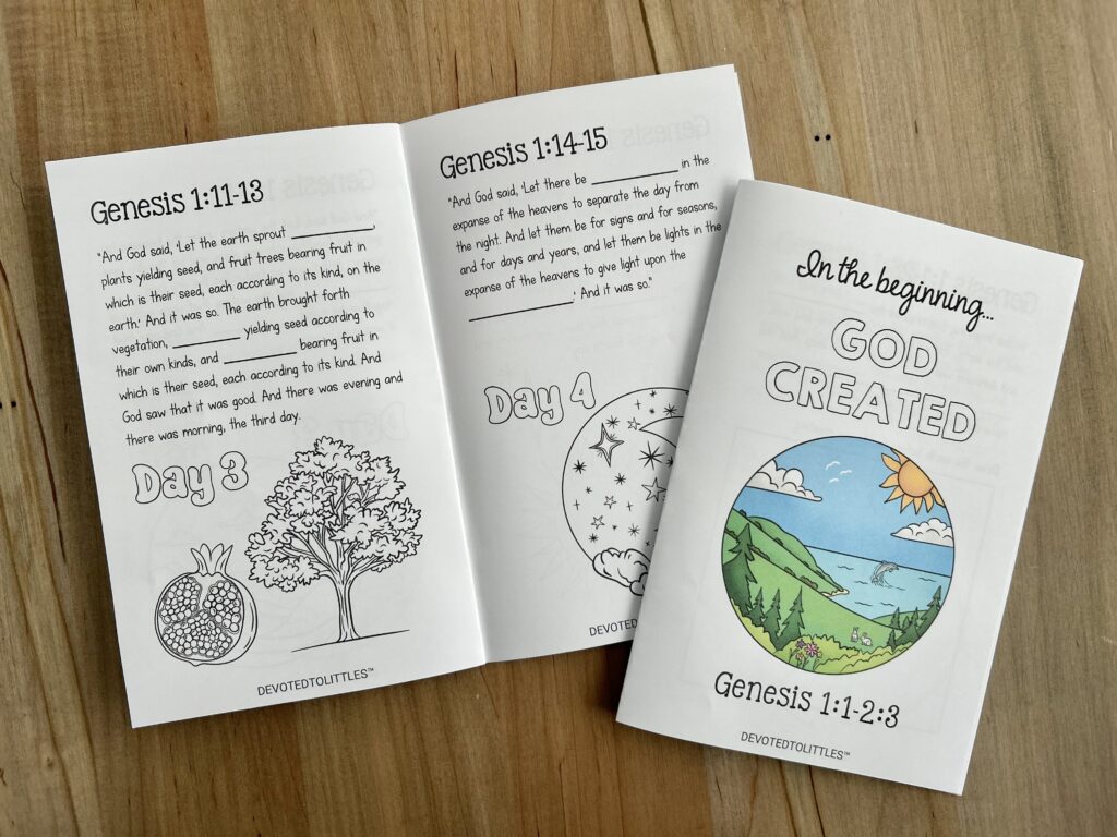 genesis 1 mini book opened on table