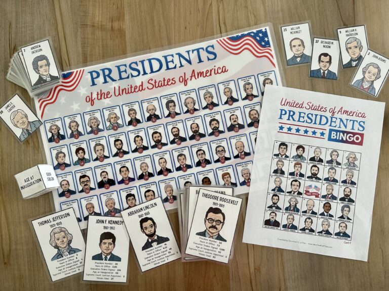 presidents placemat and games on table