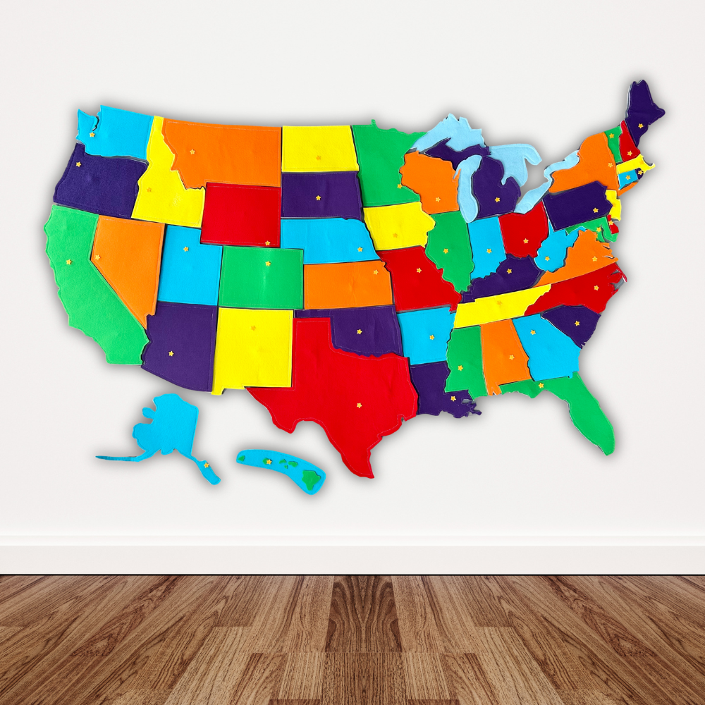 united states felt map on wall