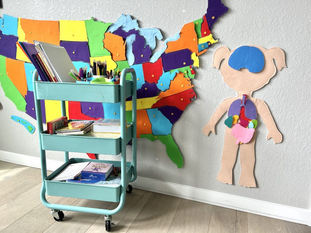 homeschool cart with supplies